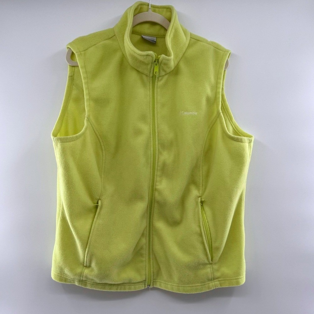 Columbia Fleece Vest Women's Plus Size 2X Full Zip Yellow Green Citrine
